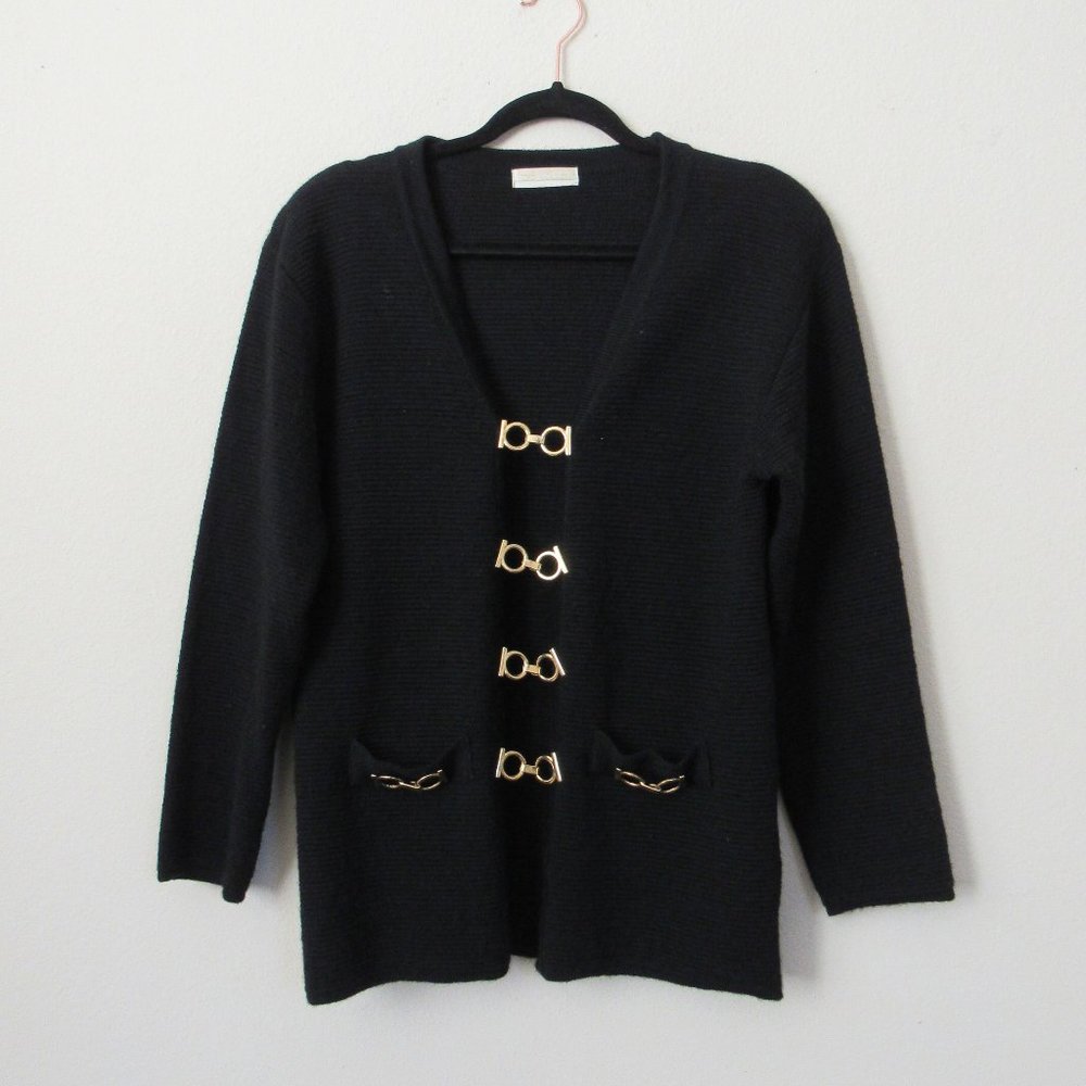 VINTAGE Black Knit Cardigan Sweater Joel Mackey Size M